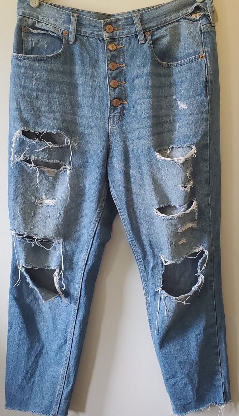 We the Free Women Jeans Size 30 Blue Cotton Denim Blossom Rigid Thrashed Ankle